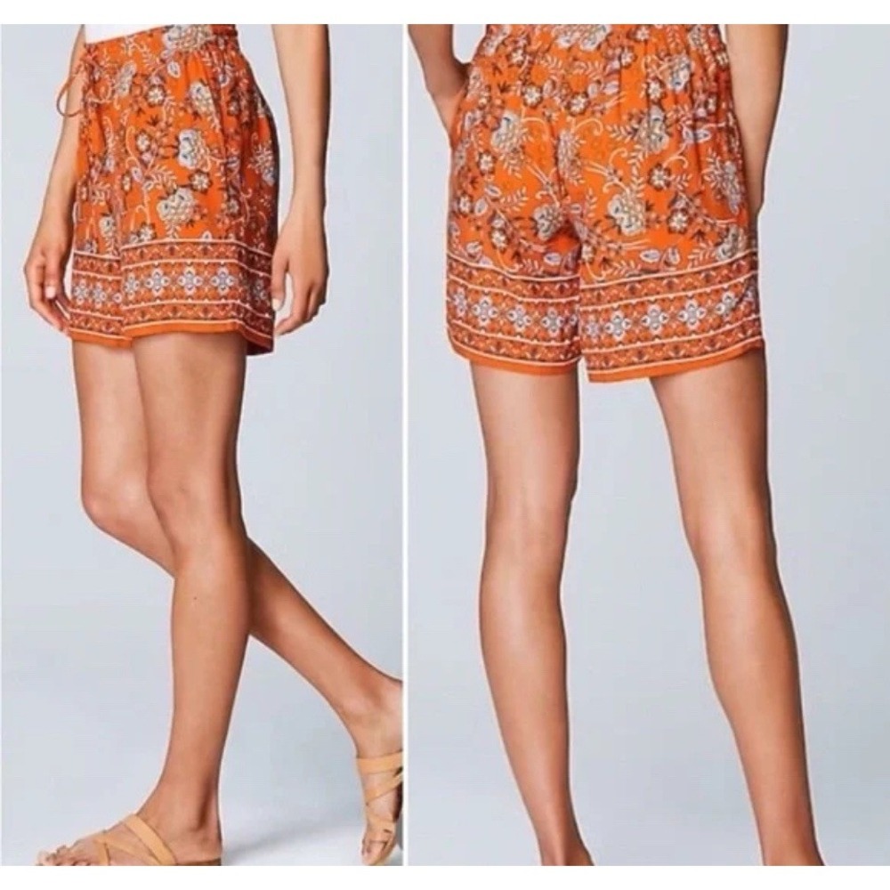 J. JILL Boho Floral Shorts Elastic Drawstring Waist Orange Multicolor Size L